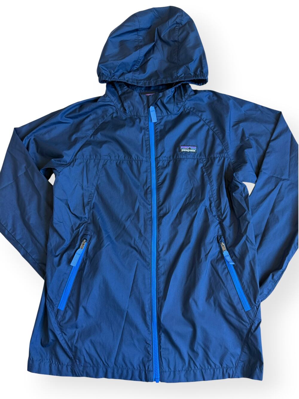 Patagonia Kids Baggies Jacket Large 12 Blue Hooded Windbreaker